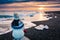 Woman enjoying Diamond beach sunset in Iceland