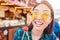 Woman Enjoying European Fair Market and festival