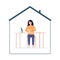 Woman enjoying staying at home and her hobby flat vector illustration isolated.