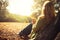 Woman enjoying takeaway coffee cup on sunny cold fall day