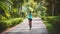 A Woman Enjoying the Tropical Park Trail on a Summer Cycling Adventure. Generative AI