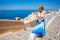Woman enjoying the view in Santorini