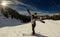 Woman Enjoying Winter Mountains View, Dolomites, Italy