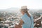 Woman enjoyng amazing view from Uchisar Castle in Cappadocia