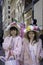 Woman with enormous floral hat in Easter Bonnet Parade