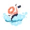 Woman Entrepreneur Character Drowning in Water Vector Illustration