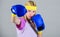 Woman exercising with boxing gloves. Boxing sport concept. Cardio boxing exercises to lose weight. Girl learn how defend