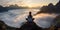 woman exercising, doing yoga Calm and mountain yoga practice In front is a sea of mist