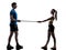 Woman exercising fitness resistance rubber band with man coach