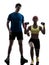 woman exercising fitness weight training with man coach silhouette