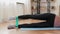 Woman exercising with resistance band at home