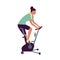 Woman exercising on stationary bicycle icon