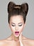 Woman with an expressive emotions and  stylish hairstyle