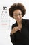 Woman with eye chart