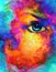 Woman eye in cosmic background. Painting and graphic design. Fire effect.