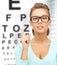 Woman in eyeglasses with eye chart