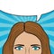 Woman face with blank speech bubble for text. Girl eyes and hair. Design of comic book page. Cartoon sketch in pop art style.