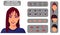 Woman Face Construction Pack for Avatar Creation. Female Avatar Build With Head and Hair Styles, Eyes, Nose, Mouth, Eyebrows.