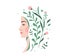 Woman face with floral flower elements vector background. Ecology beauty, nature cosmetology concept design. Profile