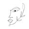 Woman face one line drawing. Design element for beauty logo, card, fashion apparel print. Continious contour of eyes
