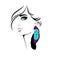 Woman face. Vector fashion portrait of pretty girl with blue eyes and color feather