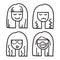 Woman face vector icon hand drawn doodle illustration black lines, nice hair girl eyes closed