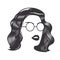 Woman face with vintage hairstyles for long hair and sunglass vector line art illustration