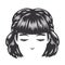 Woman face with vintage hairstyles for middle hair vector line art illustration