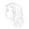 Woman face. Young beautiful girl with curly long wavy hair curls. Volume, haircut, hairdressing, hairstyle. Care and