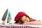 Woman falls asleep while ironing isolated over white background