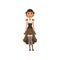 Woman in fancy steampunk clothing. Young girl in chemise dress, corset, gloves, bowler hat and boots with lacing. Flat