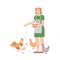 Woman Farmer Feeding Hens with Grain Vector Illustration