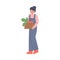 Woman Farmer Harvesting Vegetables, Female Agricultural Worker Gardener Character in Overalls Working on Farm, Eco