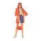 Woman in fashion autumn spring coat, boots, sack