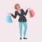 Woman fashion blogger holding colorful shopping bags smiling girl shopper standing with purchases season sale blogging