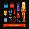 Woman fashion colourful flat icon set with model
