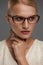 Woman In Fashion Glasses. Beautiful Female In Stylish Eyeglasses