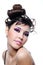 Woman fashion hairstyle and bright violet make-up