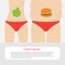 Woman fat and skinny figure red underwear. Healthy unhealthy food apple hamburger Before after infographic Flat design