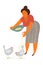 Woman feeding chickens, female farmer taking care of animal on farm, poultry breeding vector Illustration