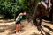 Woman feeding an elephant