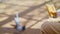 Woman is feeding pigeons on the street. Crowd of pigeons at the feet of a man on the sidewalk. Flock of pigeons eating bread outdo