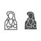 Woman feeds her baby line and solid icon. Mother holding and feeding a child outline style pictogram on white background