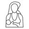 Woman feeds her baby thin line icon. Mother holding and feeding a child outline style pictogram on white background