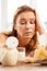 Woman feeling sad having hypersensitivity to dairy products