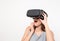 Woman feeling scary with using virtual reality headset