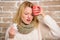 Woman feels badly ill sneezing. Girl in scarf hold tissue or napkin suffer headache. Runny nose symptom of cold. Tips