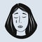 Woman feels unhappy, crying, depressive mood. Hand drawn vector illustration of person with panic or mental disorder