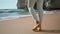 Woman feet walking sand beautiful beach closeup. Unknown girl stepping seashore