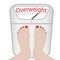 Woman feet on a Weight machine. Overweight